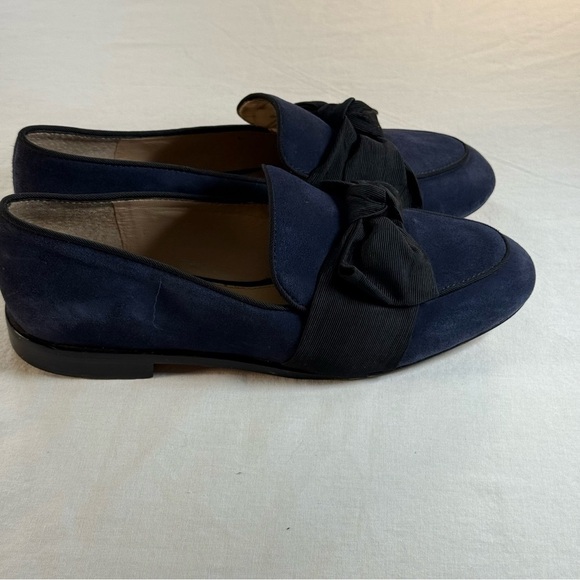ANTONIO MELANI Dark Blue Suede Loafers with Black Bow Women’s Size 7 - Picture 2 of 11